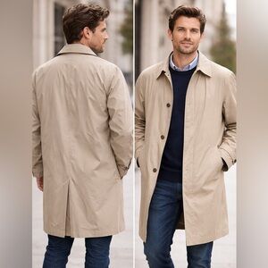 London Fog Men's Beige Trench Coat Removable Liner Classic Rain Coat L Reg